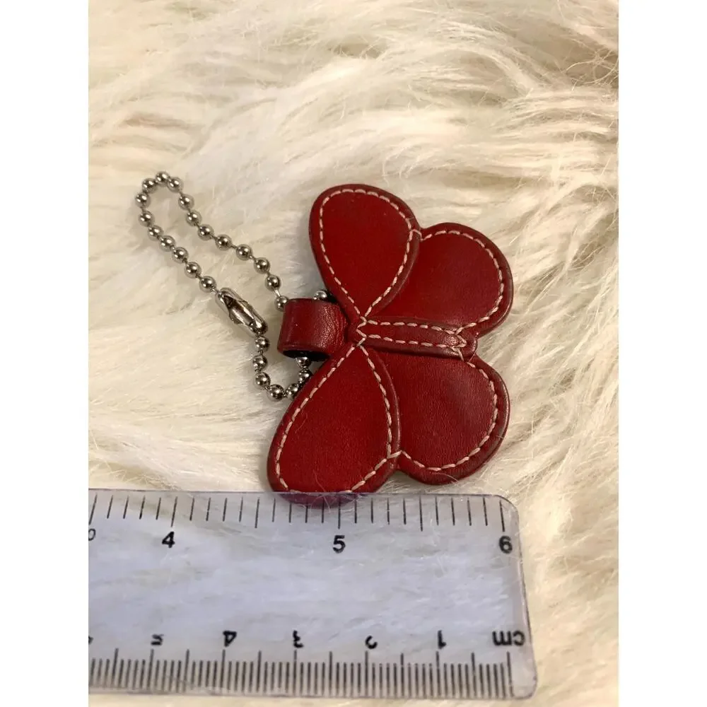COACH Vintage Butterfly Charm Red Leather Key Ring Purse Fob